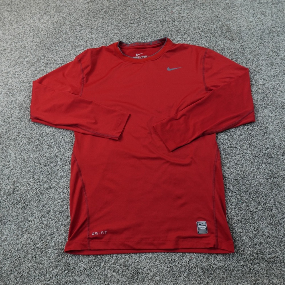 Nike Shirt Mens 2XL Red Pro Combat Dri FIT Compression Long Sleeve Workout Gym